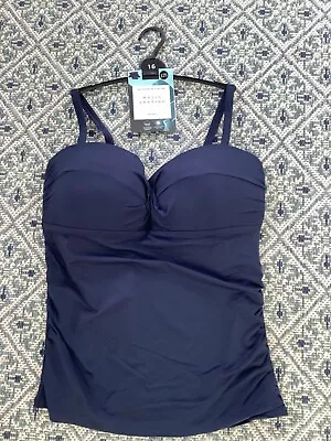 M&S Navy Blue Magic Shaping Bandeau Rouched Tankini Top UK Size 14 BNWT UPF 50+ • £8.75