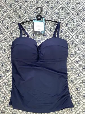 M&S Navy Blue Magic Shaping Bandeau Rouched Tankini Top UK Size 24 BNWT UPF 50+ • £8.75