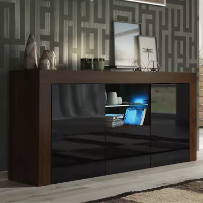 Sideboard 145cm | TV Unit | White Stand | Grey Gloss Doors | Free LED ⭐⭐⭐⭐⭐ • £159.90