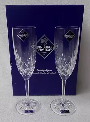 2 X Edinburgh Crystal TAY 8 1/4  Champagne Flutes / Glasses ~ Signed With Boxed • £39.99