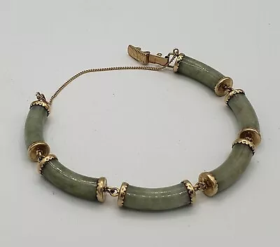Vintage Ming's 14K Solid Gold & Jade Tube Ladies Bracelet • $850