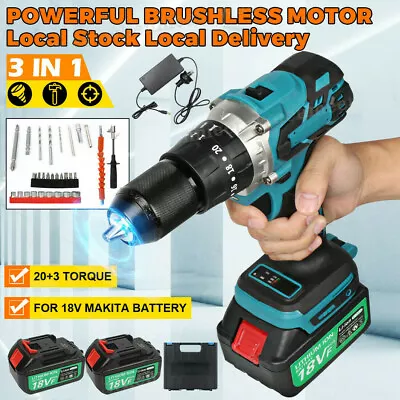 Cordless Impact Driver Hammer Drill Brushless Combo Kit For 18V Makita Battery • $102.87