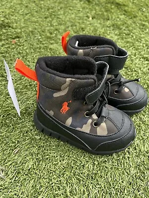 POLO RALPH LAUREN Kids Warm Snow Boots Black/Blue/Orange Size UK 4 Infant NEW • £15