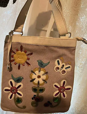 BRIGHTON Butterfly Bird Flowers Lady Bug Canvas Leather Cell Phone Purse MRP$250 • $109.99