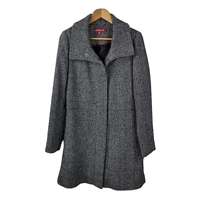 Merona Tweed Wool Jacket Coat Size Medium Peacoat High Collar Winter Gray • $26.79