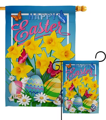 Daffodils Easter Eggs Flower Butterflies Happy Garden House Yard Flag Banner • $18.95