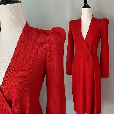 Rare Vintage 70s St John By Saks Fifth Avenue Red Knit Wrap Dress Small • $178