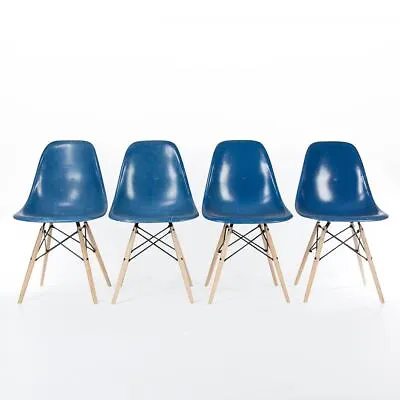 Herman Miller Eames Chair Blue Set (4) Original Vintage DSW Dining Side Shells • £1425