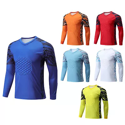 Kids Boys Soccer Jersey Padded Football Shirts Uniform Goalkeeper Training Top • £15.47