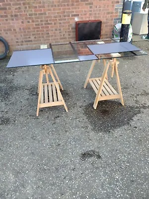 Glass Top Office Desk With Trestle Legs • £65