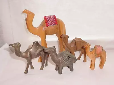$12.96 • Buy Vintage Camel Figurines 5 Piece Lot Wood Brass Metal