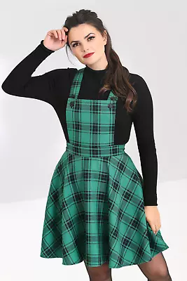 Brittany Pinafore Dress - Green XL-6XL 16-26 Hell Bunny Tartan Checked • £24.99