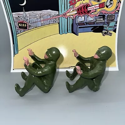 2 Vintage Hard Plastic Large Army Military Motorcycle Green Figure Rider 3.5” • $24.99