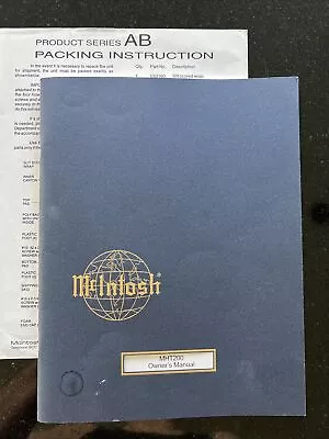 Vintage Original McIntosh MHT200 Manual & Packing Instruction Sheet • $50