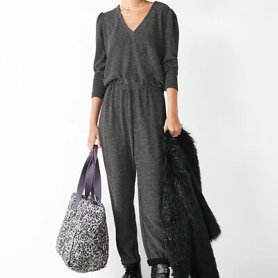 £35 • Buy Hush Dahlia Glitter Jumpsuit Ladies Womens Metallic Black/Silver Sizes 6-16