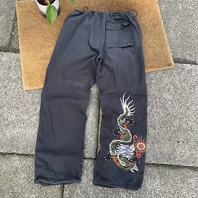 Maharishi Snopants Black Dragon Embroidered Large RARE Streetwear Baggy Trousers • £195