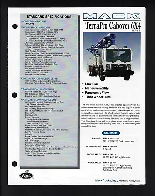 MACK TRUCKS TERRAPRO CABOVER 6x4 SERIES MRU603 MODEL 4 PAGE SPECS BROCHURE 2007 • $27.50