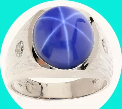 Mens Diamond Star Sapphire Ring 14K White Gold 4.05CT  Size 10 3/4 • $1116.90