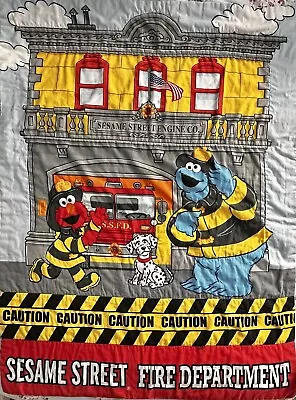 Vintage Sesame Street Fire Dept Blanket Quilt Toddler Crib Cookie Monster Elmo • $49.97