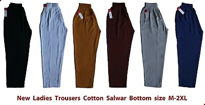 New Ladies Trousers Elastic PakistaniIndian Cotton Salwar Bottom M-2XL Black&++ • £7.55