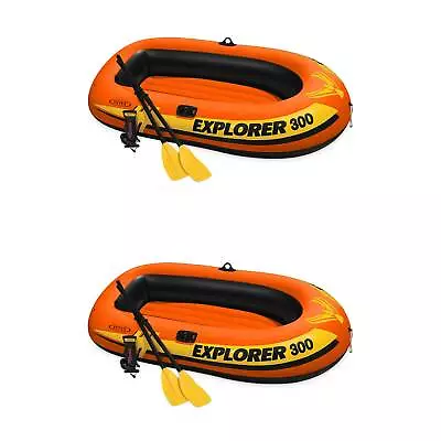 Intex Explorer 300 Compact Fishing 3 Person Raft Boat W/ Pump & Oars (2 Pack) • $62.04