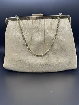 Andre' Vintage Gold Glitter Evening Handbag Purse/Clutch Short Chain Strap  • $12.96