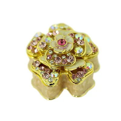 Pink Flower Trinket Box For Ring Jewelry Storage Gift Keepsake Crystals • $14.99