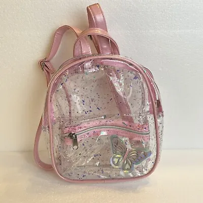 Children's Place Clear Backpack Purse Mini Pink Glitter Sparkles Butterfly • $8.95
