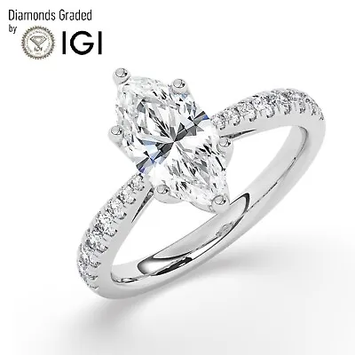 IGI 2CT  Solitaire Lab-Grown Marquise Diamond Engagement Ring 950 Platinum • $3166