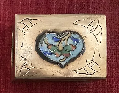 Vintage Asian Heart Enamel Match Box Holder Cover Safe Case Brass Etched Flower • $12.99