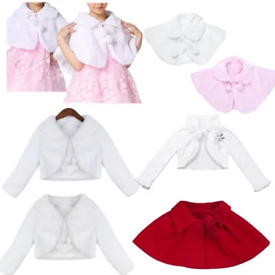 Baby Girls Princess Flower Dress Bolero Shrug Cardigan Faux Fur Jacket Cape Coat • £10.16