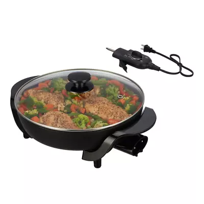 Round Nonstick 12  Electric Skillet W/Glass Cover Home Kitchen Cooking Deep Pan • $33.22