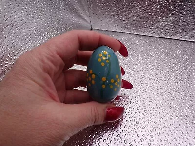 VTG Wooden Painted Egg Blue With Yellow Flowers • $10