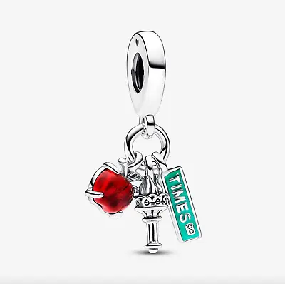 PANDORA NYC Apple Torch And Street Sign Triple Dangle Silver Charm - 792718C01 • £23.63