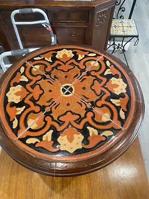 Antique Vintage  TAYLOR TILE L A California Round Side Table Spanish Montery • $395