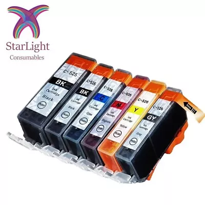 6 Ink Cartridge PGI-525 CLI-526 For Canon MG6150 MG6250 MG8150 MG8170 MG8250 • £7.50