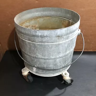 VTG GEERPRES FLOOR MOP BUCKET 4 Gal ON CASTER GALVANIZED INDUSTRAL PLANTER • $105.95