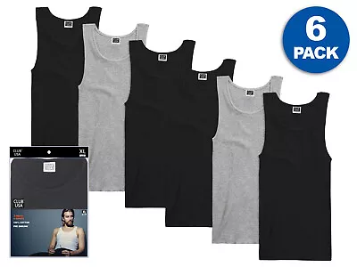 6 Pack - Men's Black And Gray Ribbed Tank Tops 100% Cotton A-Shirt Undershirt • $18.95