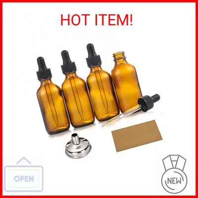 AOZITA 4 Pack 2 Oz Dropper Bottles With 1 Funnel & 4 Labels - 60ml Thick Dark A • $8.15