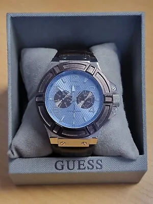 Guess Rigor Gents Watch With Blue Dial & Brown Leather Strap W0040G10 • £65