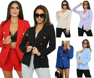 £14.99 • Buy New Ladies Gold Button Stretch Military Style Double Breasted Blazer Jacket UK