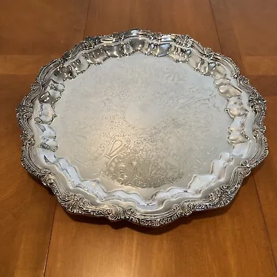 VTG Silver Plate Serving Platter Footed 17in English Silver Mfg Corp Made In USA • $12