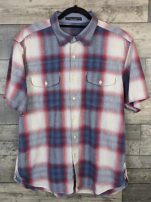 Steve Mcqueen Barbour Shirt Short Sleeve Blue Red Check Size Large Mens Cotton • $36.61