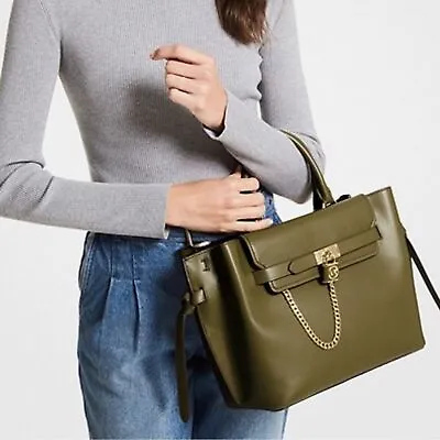 MICHAEL MICHAEL KORS Hamilton Legacy Leather Satchel Handbag Large Olive NWT • $395.99