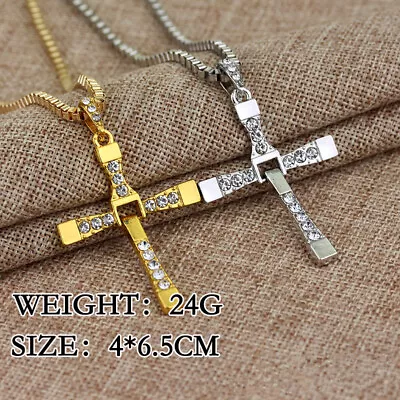 Fast & Furious: Vin Diesel Inspired Rhinestone Cross Necklace - High-Quality Mov • $7.70