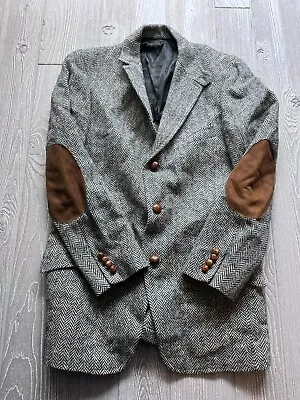 VINTAGE RALPH LAUREN JACKET Gray Herringbone BLAZER ELBOW PATCHES COAT Sz Unknow • $59.49