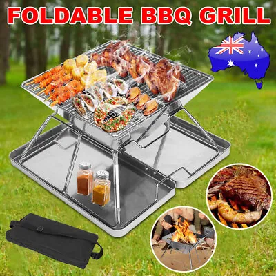 Foldable Charcoal BBQ Grill Outdoor Barbecue Steel Roast Camping Picnic Hiking • $43.95