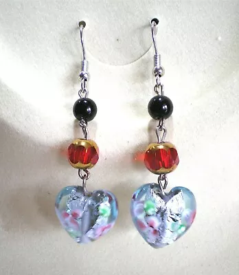 Heart Murano Glass Dangle Earrings • $14.99