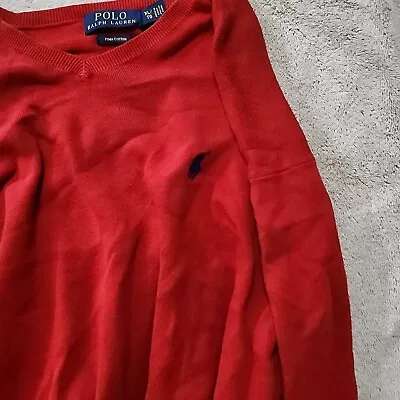 Mens Polo Ralph Lauren XL Red 100% Pima Cotton Knit Crew Neck Sweater Soft • $25.50