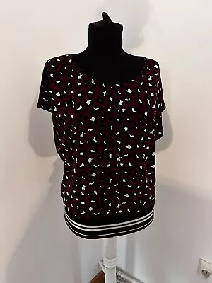 S.Oliver Top Animal Print Blouse  Top Short Sleeves M Black Label Red Office • $15